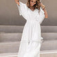 Tassel Trim Smocked V-Neck Short Sleeve Dress