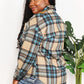 Double Take Full Size Plaid Curved Hem Shirt Jacket with Breast Pockets