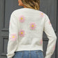Malibu Dreams Flower Pattern Round Neck Short Sleeve Pullover Sweater