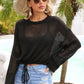 Women's Drawstring Hem Round Neck Cropped Cover Up