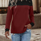 Contrast Buttoned Round Neck Long Sleeve T-Shirt