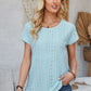 Eyelet Round Neck Rolled Short Sleeve T-Shirt