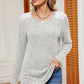 Eyelet Ribbed Round Neck Long Sleeve T-Shirt