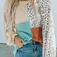 Full Size Color Block Leopard Round Neck Sweatshirt