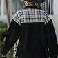 Plaid Pocketed Button Up Denim Jacket