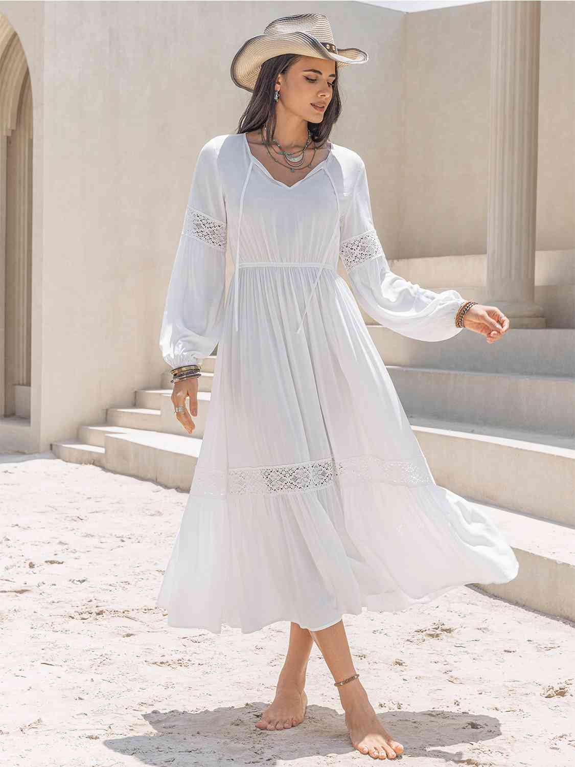 Layla Tie Neck Balloon Sleeve Midi Dress