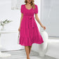 Smocked Tie Front Short Sleeve Tiered Dress