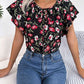 Floral Tie Neck Flutter Sleeve Blouse