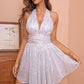 Sequin Halter Neck White Mini Dress