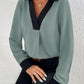 Women's Ava Contrast Trim V-Neck Long Sleeve Blouse