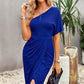 Ruched One-Shoulder Tulip Hem Midi Dress