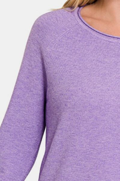 Zenana Rolled Round Neck Long Sleeve Sweater *