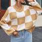 Checkered Exposed Seam Drooped Shoulder Sweater