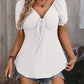 Ruched V-Neck Flounce Sleeve Blouse