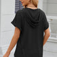 Half Button Drawstring Short Sleeve Hooded T-Shirt