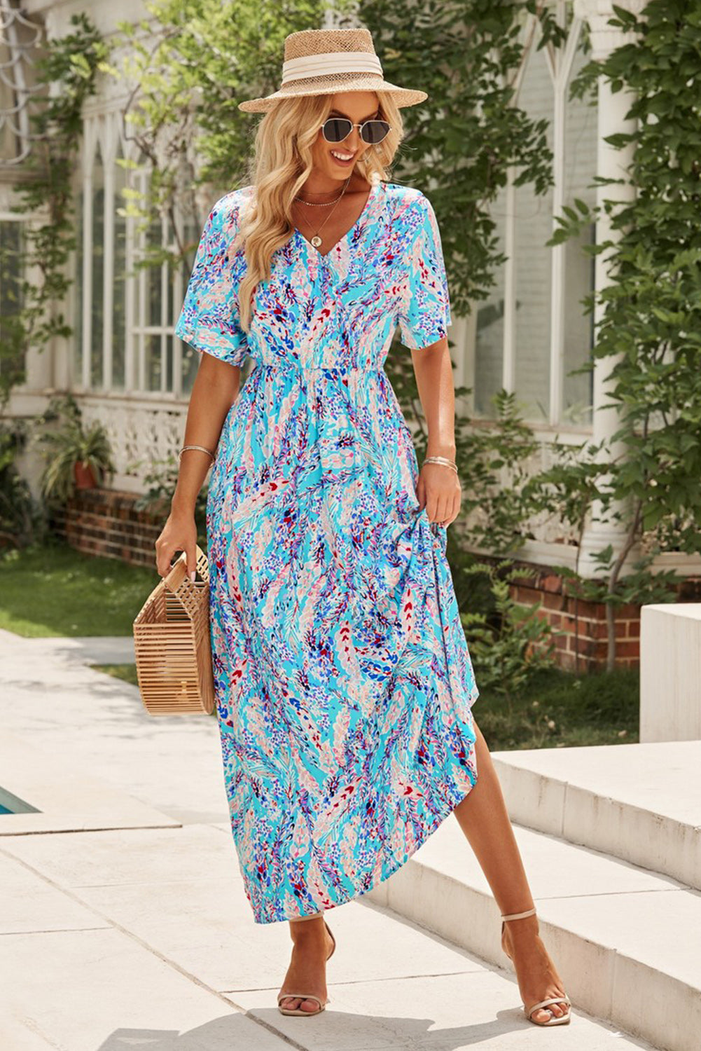 Women's Multicolored V-Neck Maxi Dress