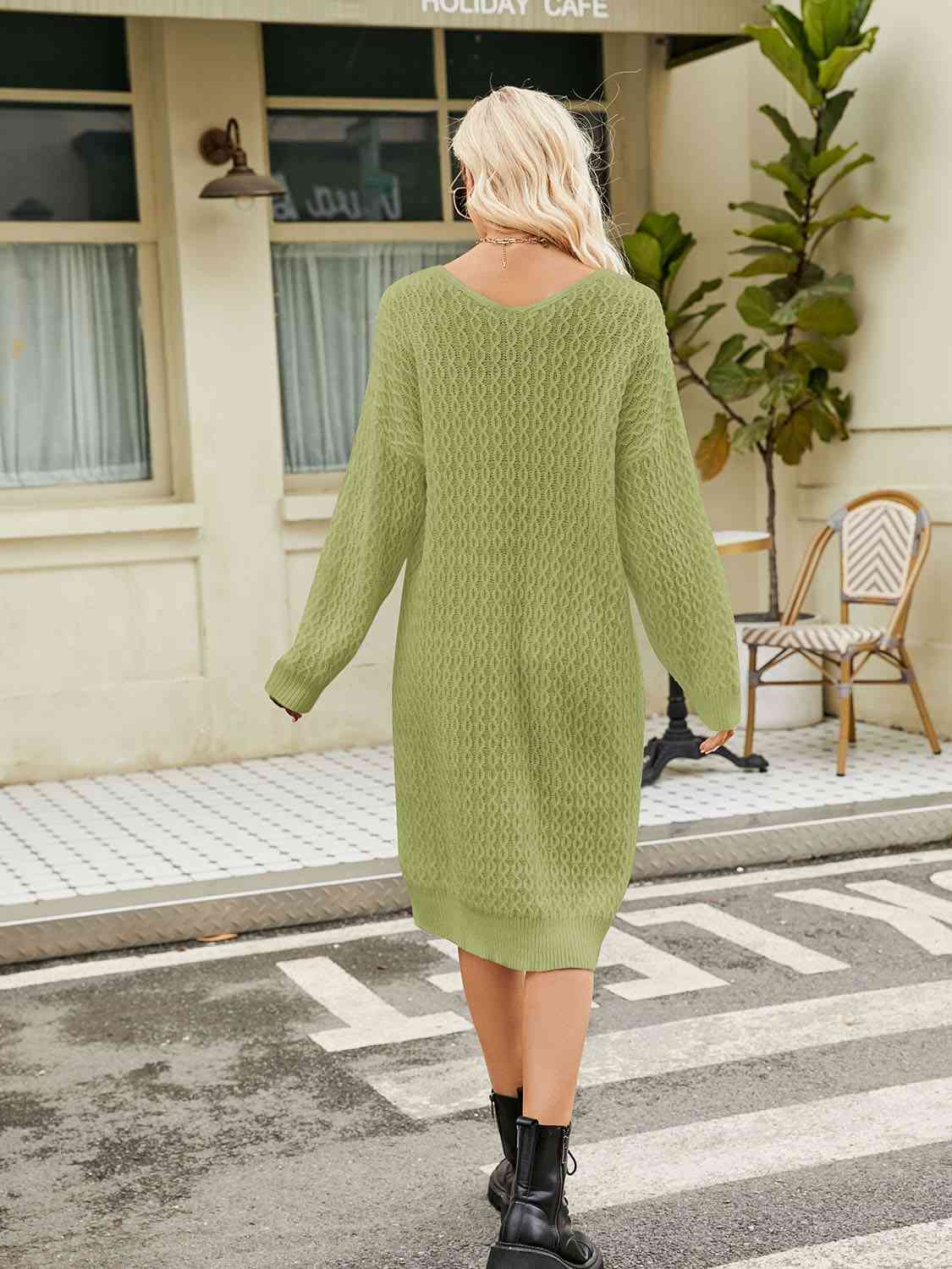 CozyWonders V-Neck Long Sleeve Sweater Dress