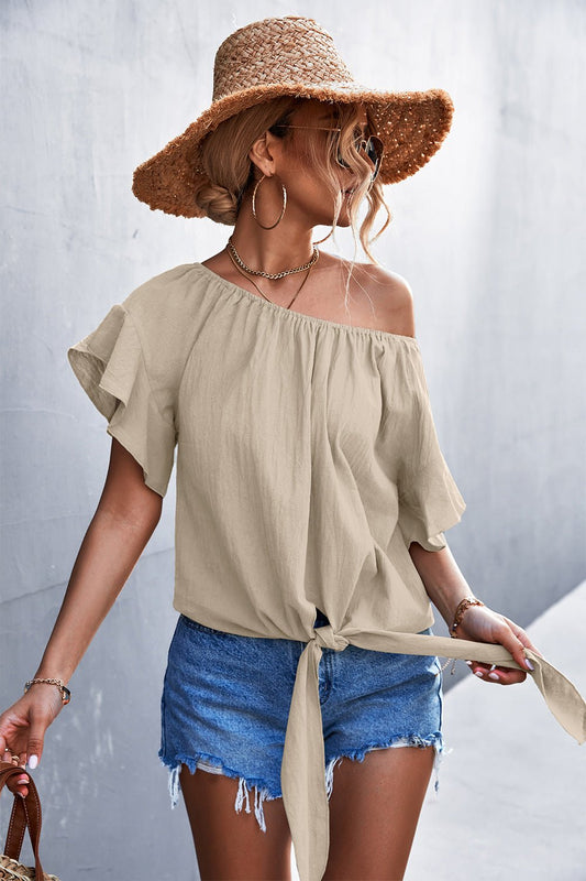 Women's Flutter Sleeve Tie-Front Blouse