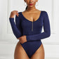 Half Zip Scoop Neck Long Sleeve Bodysuit