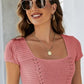 Lace-Up Openwork Square Neck Sweater