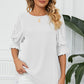 Frill Round Neck Lantern Sleeve T-Shirt