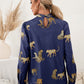 Leopard Graphic Mock Neck Puff Sleeve Blouse