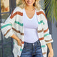 Striped Open Front Dropped Shoulder Cardigan