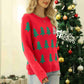 Christmas Tree Round Neck Ribbed Trim Sweater