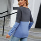 Full Size V-Neck Long Sleeve Two-Tone T-Shirt