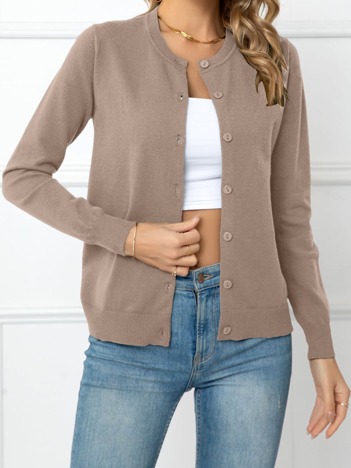 SavannahTree Button Down Round Neck Cardigan