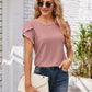 Eyelet Round Neck Petal Sleeve T-Shirt