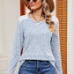 Eyelet Ribbed Round Neck Long Sleeve T-Shirt