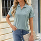 Pocketed Johnny Collar Short Sleeve Blouse
