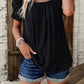 Eyelet Square Neck Puff Sleeve T-Shirt