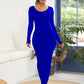 Round Neck Long Sleeve Maxi Wrap Dress