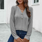 Buttoned Notched Neck Long Sleeve T-Shirt