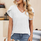 Eyelet V-Neck Petal Sleeve T-Shirt