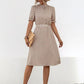 Printed Mock Neck Flounce Sleeve Dress