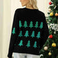 Christmas Tree Round Neck Ribbed Trim Sweater