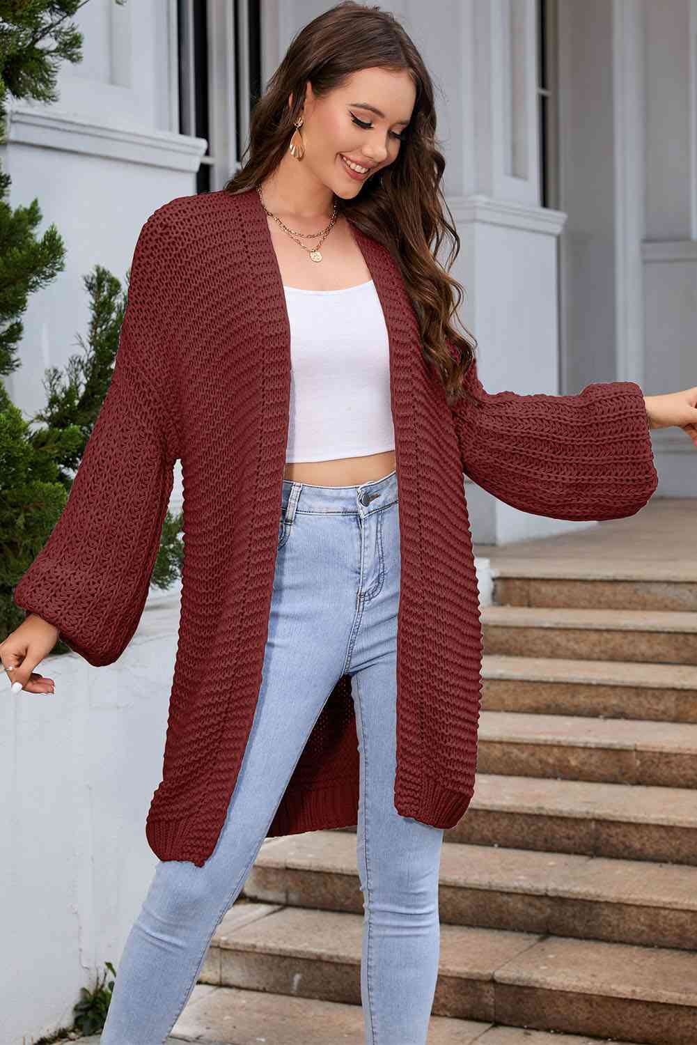 Full Size Open Front Longline Cardigan