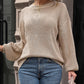 Kenya Eyelet Round Neck Camel Brown Long Sleeve Knit Top