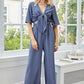 KenyaBay Tie Front Cutout Wide Leg Jumpsuit