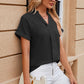 Notched Short Sleeve Blouse