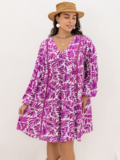 Women's Candida Plus Size Printed V-Neck Balloon Sleeve Mini Dress