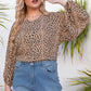 Women's Plus Size Animal Print Balloon Sleeve V-Neck Blouse