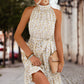 Women's Floral Frill Trim Keyhole Sleeveless Dress