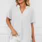 Ruched Notched Short Sleeve Blouse
