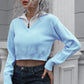 Basic Style Pink, Black, or Blue Contrast Collared Cropped Sweater