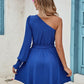 Tied Single Shoulder Lantern Sleeve Dress