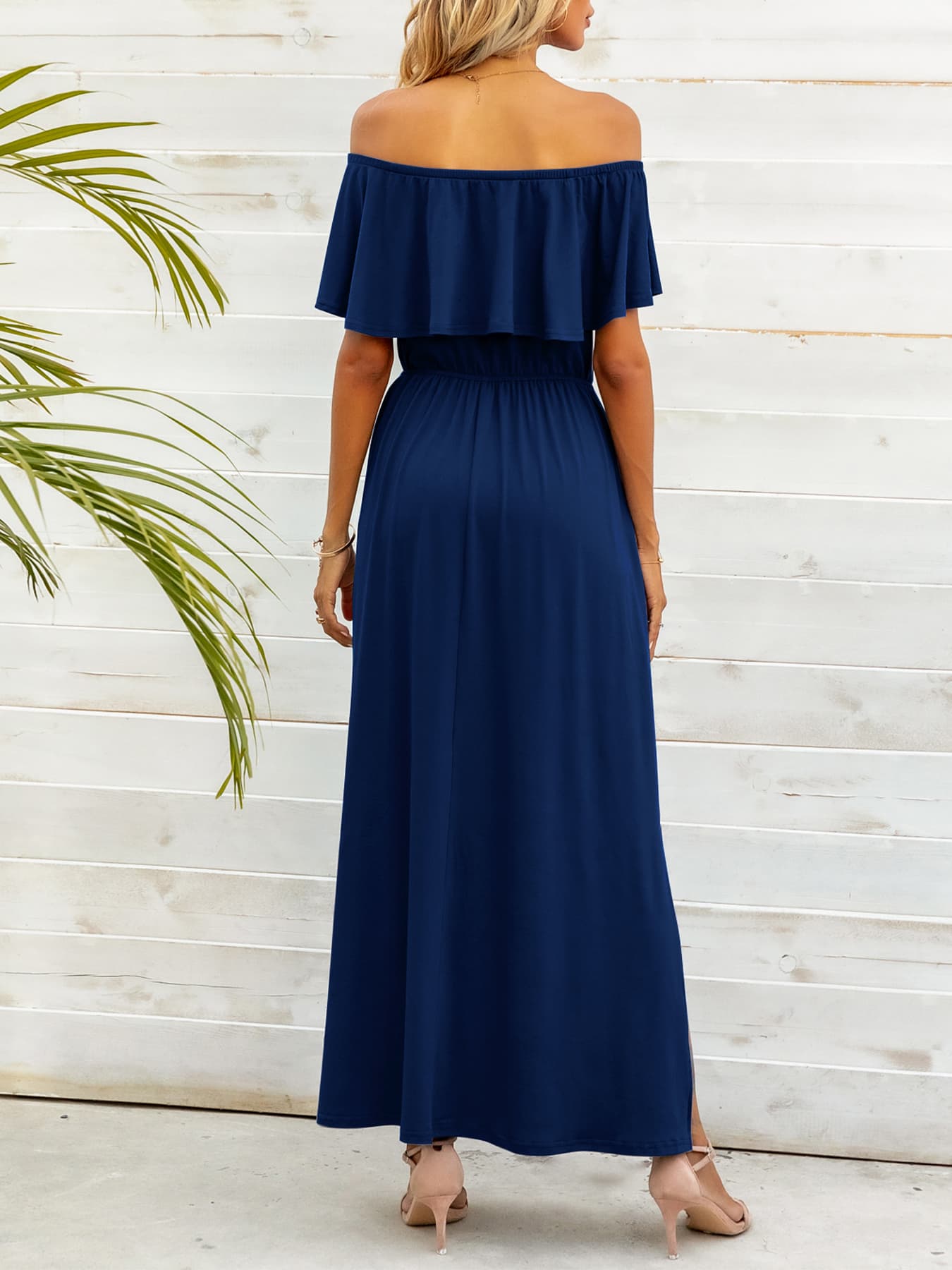 OCEANSIDE Full Size Off-Shoulder Slit Maxi Dress